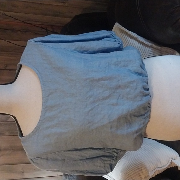 BELLAMBRA Italy Linen Cropped Oversized Blouse Blue L - Picture 1 of 8